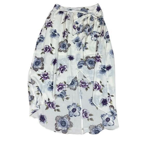 JOA Just One Answer White Lavender Purple Floral Faux Wrap Hi-Low Skirt Small - Picture 1 of 9